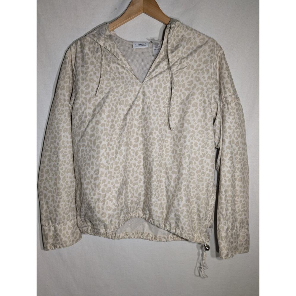 Liz Golf‎ Womens Beige Leopard Print Windbreaker Size M Cinch Waist Elastic Mesh